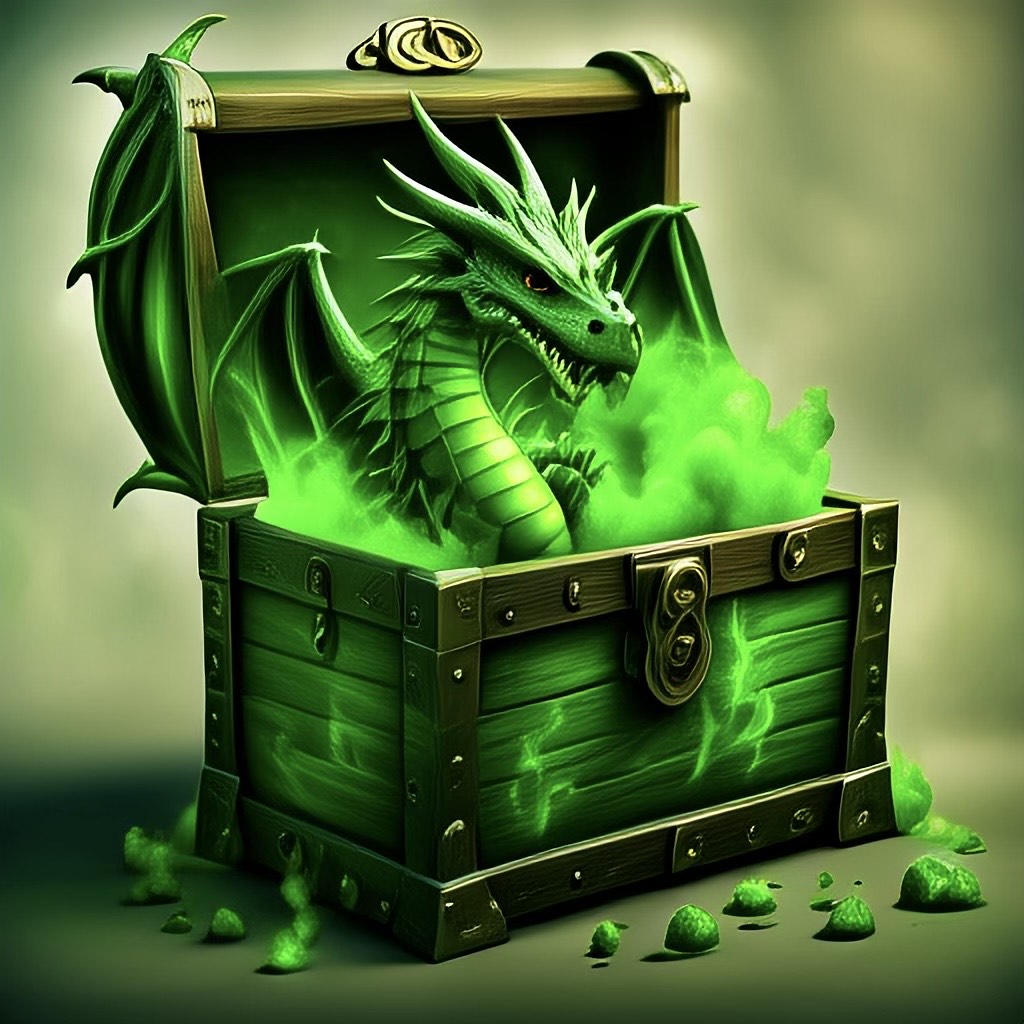 Dragon emerging from treasure chest